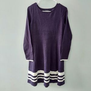 JH sweater dress Medium navy blue white stripes knee length long sleeve